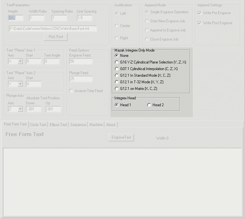 Integrex Modes - CNC Write - Rotary and Linear Axis Engraving Screen Shot